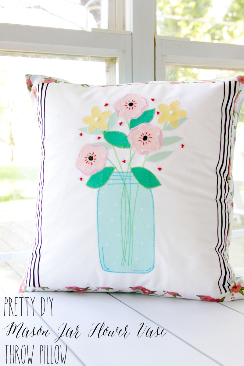 Pretty DIY Mason Jar Flower Vase Pillow