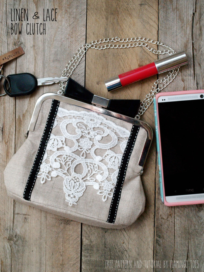 Linen and Lace Bow Clutch