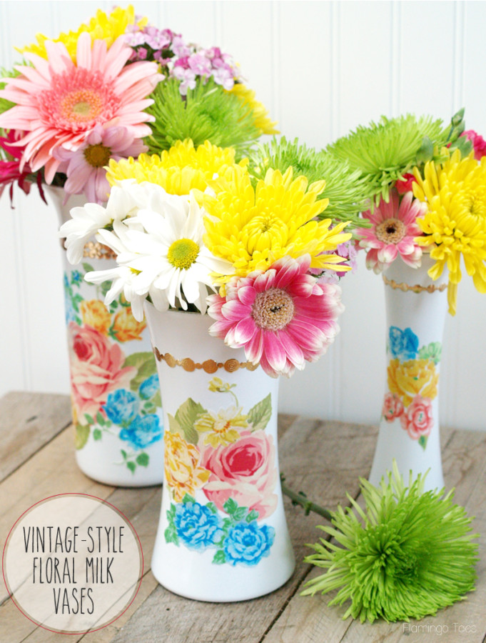 diy Vintage Style Floral Milk Vases