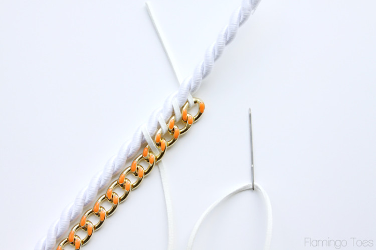 Connecting cording and chain with leather