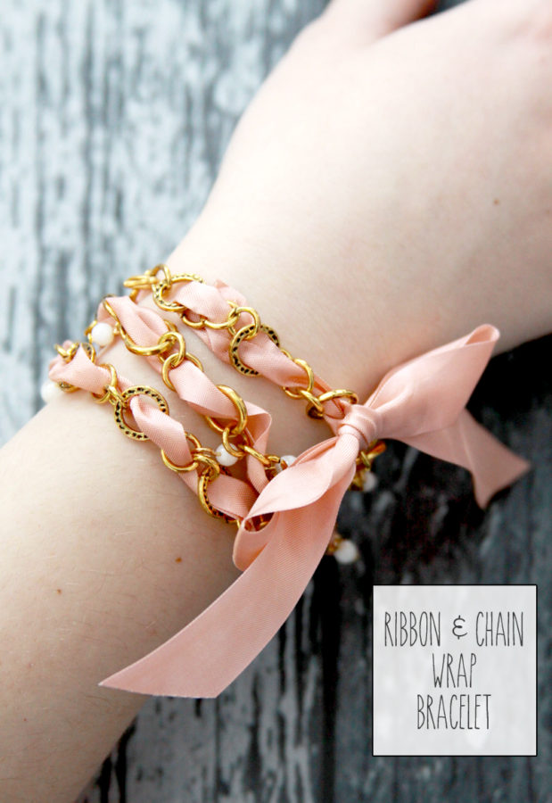 DIY Ribbon and Chain Wrap Bracelet - this is so pretty and looks so easy to make!
