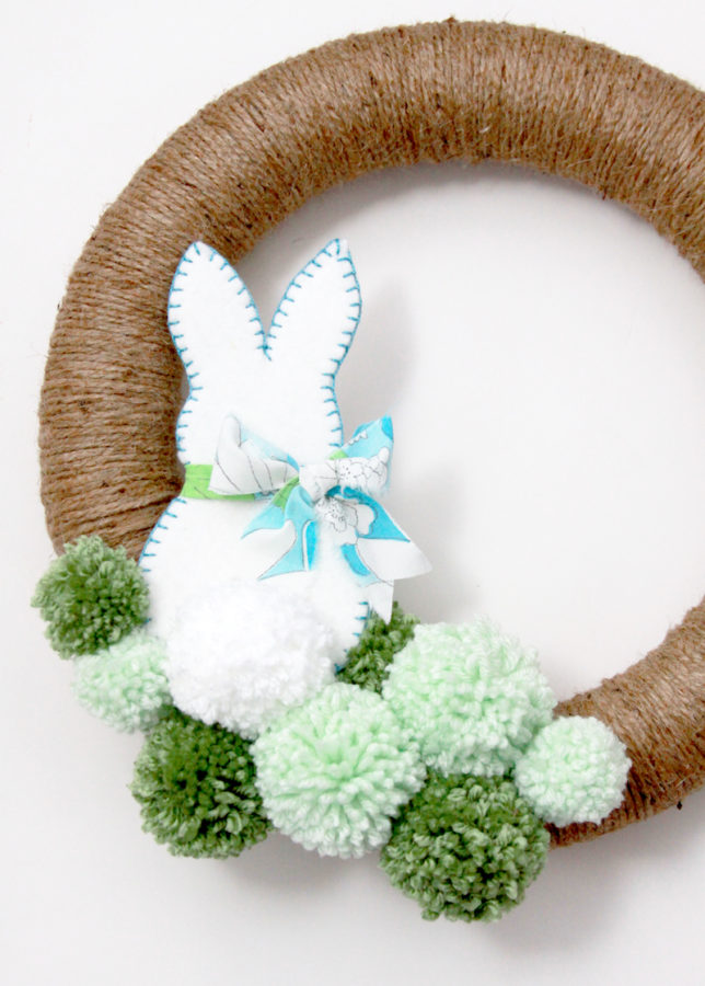 Pom-poms-and-bunny-on-wreath
