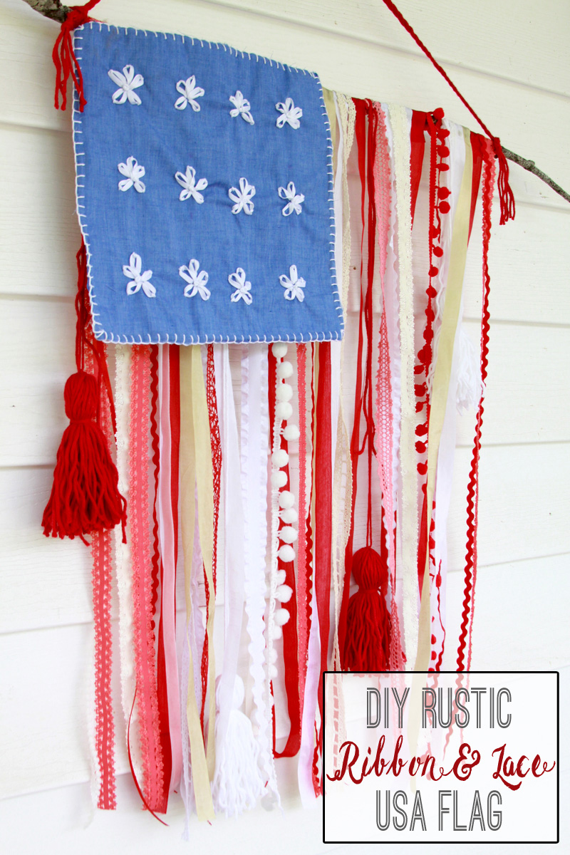 DIY Rustic Ribbon and Lace USA Flag