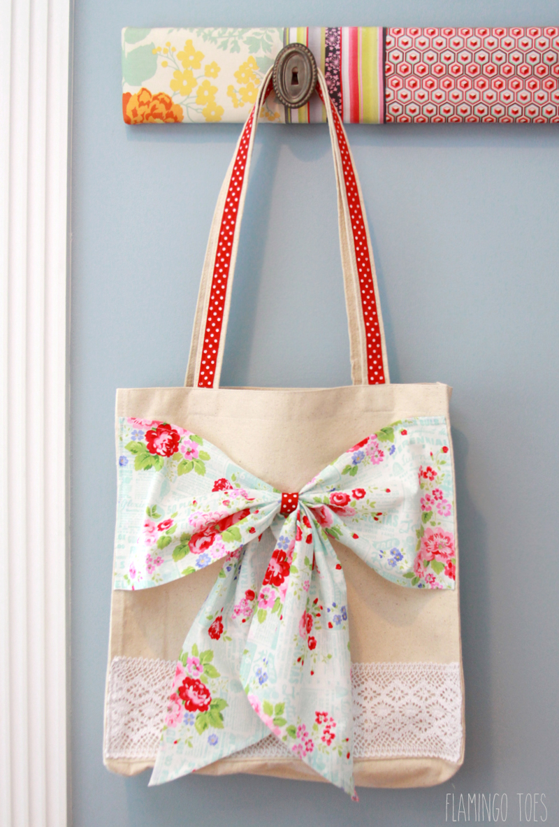 Fabric and Lace Bow Tote