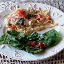 Chicken with Fresh Tomatoes and Basil over Pasta