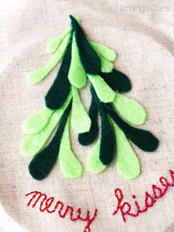 gluing mistletoe to fabric