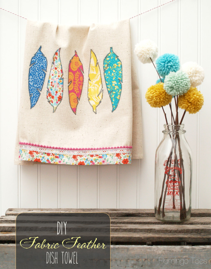 Pretty DIY Fabric Feathers Dishtowel