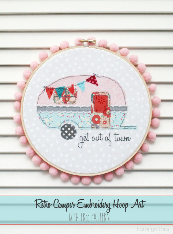 Retro Camper Embroidery Hoop Art with Free Pattern