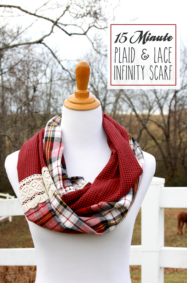 15 Minute Plaid and Lace Infinity Scarf