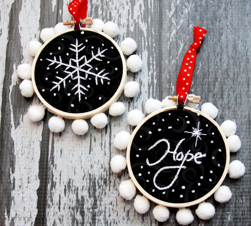 Chalk Embroidery Mini Hoop Ornaments - Sugar Bee Crafts