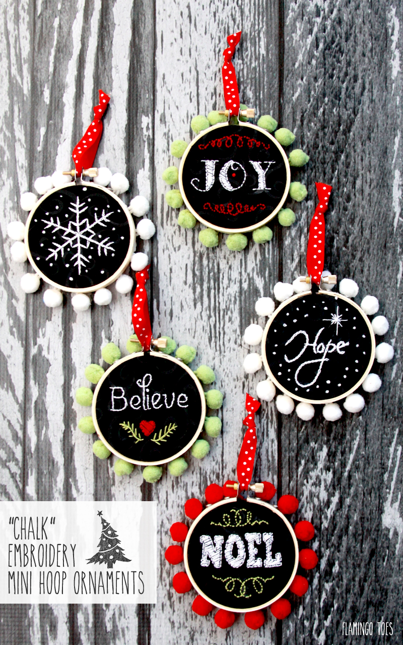 Chalk Embroidery Mini Hoop Ornaments