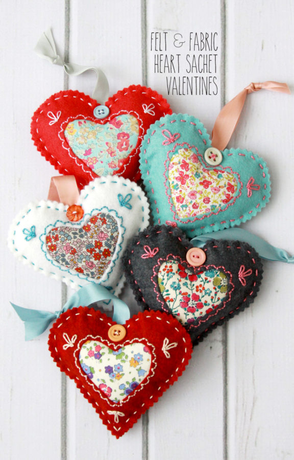 Felt and Fabric Heart Sachet Valentines - love these! They would be such great gifts!