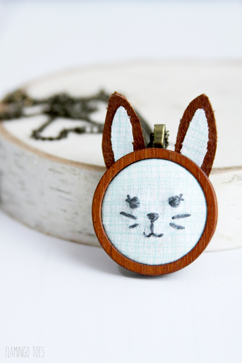 DIY Embroidered Bunny Pendant by Flamingo Toes