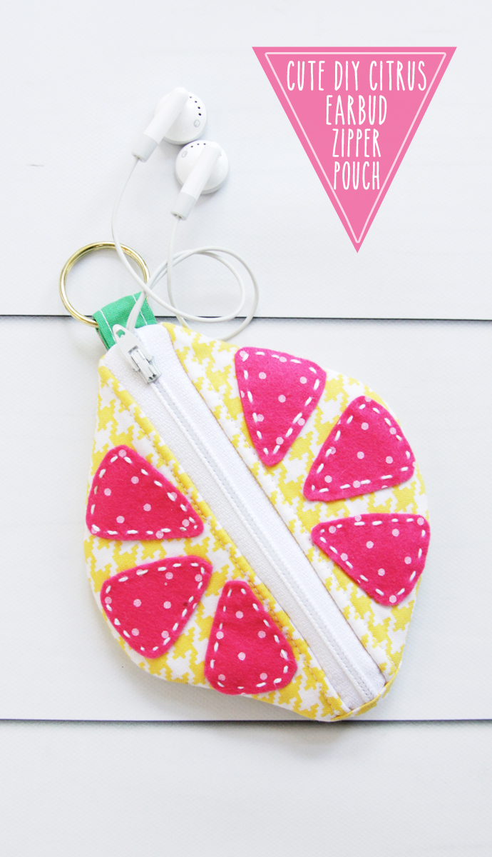 Cute DIY Citrus Earbud Zipper Pouch